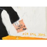 Für Emil (1967-): Racing dogs/kosher dog food, 2009. Olaj, vászon, jelzett. Hátoldalán címkén feliratozott...