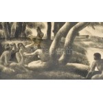 Patkó Károly (1895-1941): Fürdőzők pihenője. Rézkarc, papír, jelzett. Üvegezett fakeretben, 23×25 cm / Károly Patkó ...