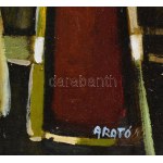 Arató István (1922-2010): Csendélet. Olaj, farost, jelzett. Dekoratív fakeretben. 30x70 cm