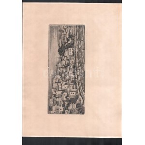 Ábrahám Rafael (1929-2014): Mediterrán kikötő. Rézkarc, papír. Jelzett. 11x27cm