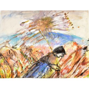 Antal Irén (1903-1999): Madárijesztő, akvarell, papír, jelzett, 38,5×51 cm