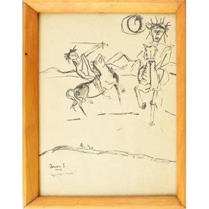 Ámos Imre (1907-1944): Az apokalipszis lovasai. Cinkográfia, papír, üvegezett keretben, 40x28 cm