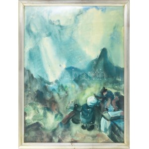 Blattner Géza (1893-1967): Savoie, Franciaország, 1928. Akvarell, papír, jelzett, kopott keretben, 44x60 cm ...