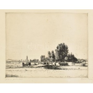 Boldizsár István (1897-1984): Híd a patakon. Rézkarc, papír, jelzett, apró foltokkal, 19,5x24...