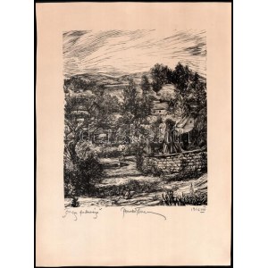 Bordás Ferenc (1911-1982): Öreg faluvég, fametszet, papír, jelzett, 27×22 cm