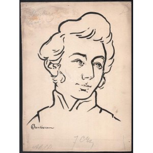 Bardócz Árpád (1882-1938): Poeltenberg Ernő (1808-1849) honvéd vezérőrnagy, aradi vértanú portréja. Tus, papír. Jelzett...