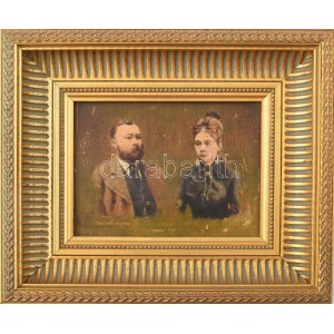 Barsy Adolf (1872-1913): Férj és feleség portréja, 1889. Olaj, fatábla, jelezve jobbra lent. Dekoratív fakeretben. 11...