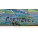 Csejtei László (?): Balaton, a fonyódi gyermektábor. Olaj, farost, jelzett, keretben 40x62 cm
