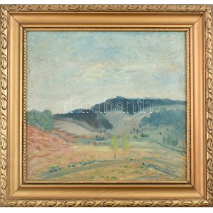 Cseh László (1914-1991): Dombok. Olaj, farost, jelzett. Kissé kopott keretben, 34x37 cm