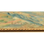 Cseh László (1914-1991): Dombok. Olaj, farost, jelzett. Kissé kopott keretben, 34x37 cm