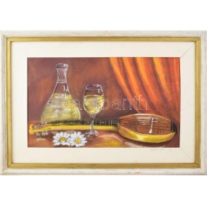 Cvetkovic, Milena (-): Csendélet hangszerrel. Pasztell, papír, jelzett. Üvegezett fakeretben, 29×48...