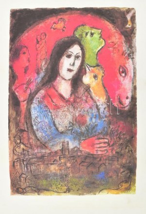 Marc Chagall (1887-1985) festménye után készült reprodukció. Színes nyomat, papír, jelzett a nyomaton, 19...