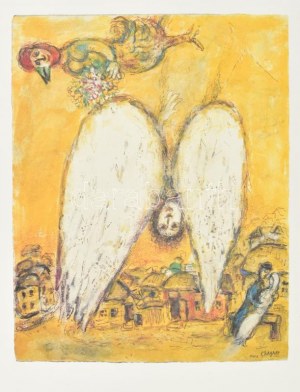 Marc Chagall (1887-1985): The Female Angel (A női angyal). Színes nyomat, papír, jelzett a nyomaton...