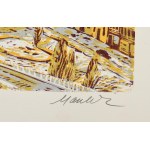 Csavlek András (1942- ): Budapest. Színes linómetszet, papír, jelzett, 26×55 cm