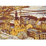 Csavlek András (1942- ): Budapest. Színes linómetszet, papír, jelzett, 26×55 cm