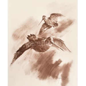 Csergezán Pál (1924-1996): Szalonkák. Nyomat, papír, jelzett a nyomaton, az Erste Csergezán Pál Kunstmappe c. mappából...