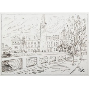 Durkó Gábor (1916-2003), 2 db mű: Városképek (Prága és Constanta). Filctoll, golyóstoll, papír. Jelzett. 29x17...