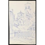Durkó Gábor (1916-2003), 2 db mű: Városképek (Prága és Constanta). Filctoll, golyóstoll, papír. Jelzett. 29x17...