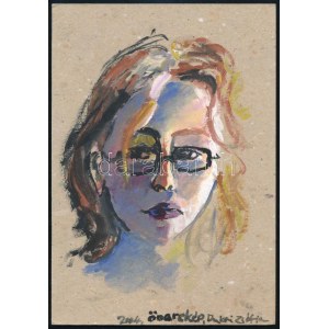 Dukai Zsófia (?-): Önarckép, 2004. Akvarell, karton, jelzett, 21x14,5 cm