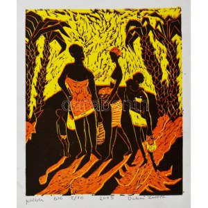 Dukai Zsófia (?-): Közben, 2005. Linómetszet, papír, jelzett, számozott (8/10), 19,5x16,5 cm