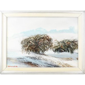 Dobrovits Ferenc (1941-1988): Téli séta II, 1987. Olaj, farost, jelezve balra lent...