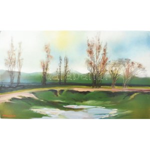 Dobrovits Ferenc (1941-1988): Libaúsztató. Olaj, farost. Jelezve balra lent...