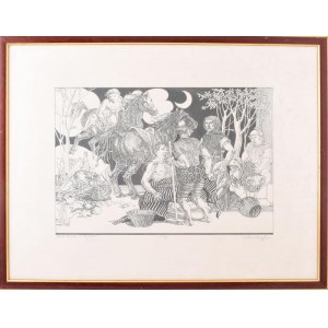 Duschanek János (1947-2013): Akhilleusz látogatása. Szitanyomat, papír, jelzett, számozott: 50/18, 31×45 cm...