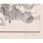 Duschanek János (1947-2013): Akhilleusz látogatása. Szitanyomat, papír, jelzett, számozott: 50/18, 31×45 cm...