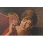 Glatter Ármin (1861-1931): Cigarettázó hölgy piros ruhában. Olaj, vászon, jelezve jobbra lent (halványan). Dekoratív...