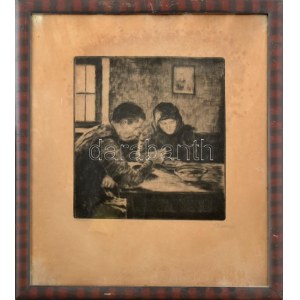 Glatz Oszkár (1872-1958) - Prihoda István (1891-1965): Ebédelők. Rézkarc, papír, jelzett (Glatz Oszkár, Prihoda István)...