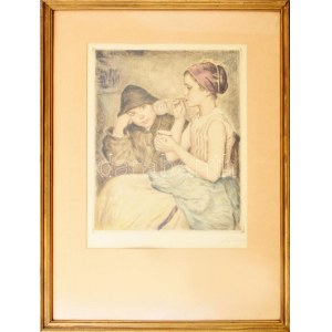 Glatz Oszkár (1872-1958) - Prihoda István (1891-1956): Buborékfújók. Színezett rézkarc, papír. Jelzett (Glatz Oszkár)...
