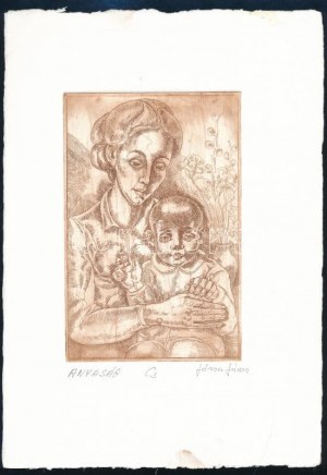 Józsa János (1936-2016): Anyaság. Rézkarc, papír, jelzett, 15×9,5 cm