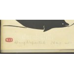 Henry Napartuk (1932-1985): Eskimo and Beluga. Linómetszet, papír, jelzett üvegezett keretben / linocut signed twice ...