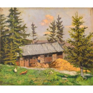Nowinszky Jenő (1884-?): Menedékház. Olaj, karton, jelzett, 26×31,5 cm