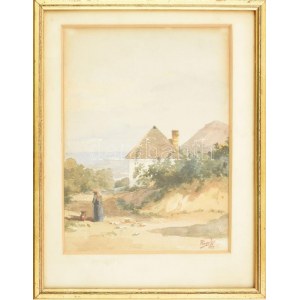 Rieger Győző (1869-1944): Napfényes táj. Akvarell, papír, jelzett. Üvegezett fakeretben, 25×18 cm...