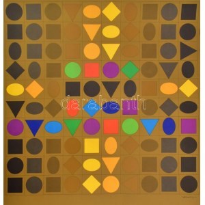 Vasarely Victor (1908-1997): Op-art kompozíció. Ofszet nyomat, papír. Jelzett a nyomaton. Lapméret: 52,5x39 cm...
