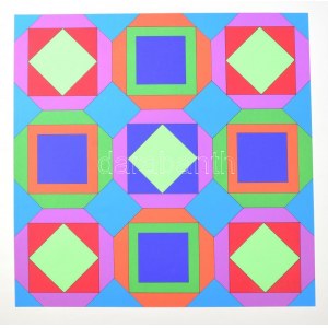 Victor Vasarely (1908-1997): Geometrikus kompozíció. Szitanyomat, papír, jelzés nélkül...