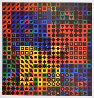 Victor Vasarely (1908-1997): Op-art kompozíció. Nyomat, papír, jelzés nélkül. 28,5x27 cm