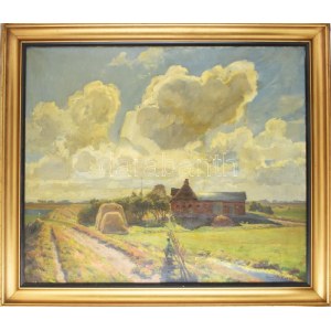 Olvashatatlan jelzéssel (Lepage?): Napfényes táj, 1940. Olaj, vászon. Dekoratív fakeretben, 84×100 cm...