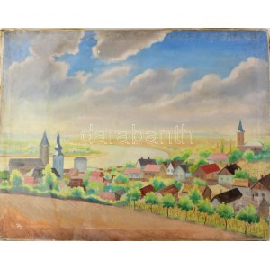 Jelzés nélkül, feltehetően magyar festő, XX. sz. közepe: Dunakanyar. Olaj, vászon, sérült. 69...