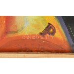 Olvashatatlan (Juri...?) jelzéssel, XX. sz. második fele: Szürreális világ. Olaj, vászon. Üvegezett fakeretben...