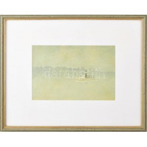 Jelzés nélkül: Hajó (Budapest?). Akvarell, papír. Üvegezett fakeretben. 16,5x24,5 cm