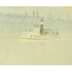 Jelzés nélkül: Hajó (Budapest?). Akvarell, papír. Üvegezett fakeretben. 16,5x24,5 cm