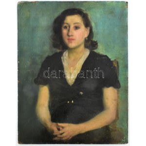 Jelzés nélkül: Női portré. Olaj, rétegelt falemez. Sérült. 45x35 cm