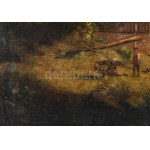 Jelzés nélkül, XIX. sz. osztrák v. német festő: Vízparti jelenet. Olaj, vászon, restaurált, sérült...
