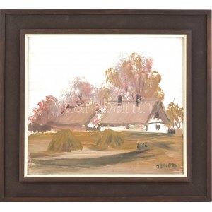 Németh jelzéssel: Tanya. Olaj, farost, fakeretben, 34x38 cm