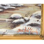 Szabó Gyula jelzéssel: Téli táj. Olaj, vászon. Dekoratív, sérült fakeretben. 48x38 cm