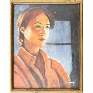 Berény jelzéssel: Hölgyportré. Olaj, vászon. Üvegezett fakeretben, 33×26 cm.