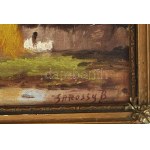 Sárossy B. jelzéssel: Libák. Olaj, karton. Dekoratív, sérült fakeretben. 25x35 cm