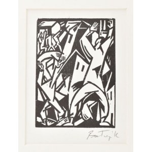Bortnyik Sándor (1893-1976): Alakok, linómetszet, papír, utólagos jelzéssel, paszpartuban, 11,5×8...
